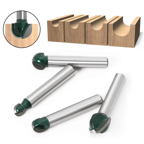 Four Piece 1/4 Inch Shank Round Nose Core Box Router Bits Set For CNC Sign Making And Woodworking with round groove bits