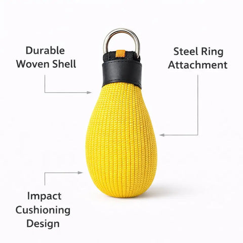 Heavy Duty Outdoor Throw Bag 280g For Arborists And Climbers Multi Purpose Rope Bag with yellow woven shell and steel ring