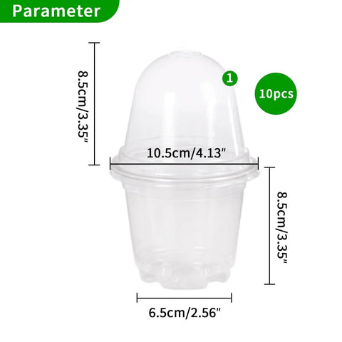 Clear Seed Starter Pots With Humidity Domes, 4 Inch Plastic Nursery Pots For Indoor Outdoor Gardening, Drainage Holes, 10 Pack