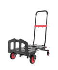 Heavy Duty Folding Flatbed Hand Truck With Convertible Cart Mode For Home And Job Site Use Portable Trailer Transporter For Shopping And Moving Rugged Easy Fold Compact Storage, black steel flatbed with red wheels