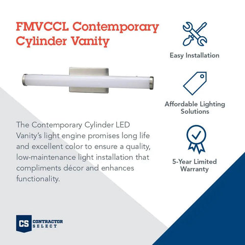 24 Inch MVOLT Vanity Light Fixture With Cylinder Shade Color Temperature Switchable 3000K 3500K 4000K 90 CRI KR Mount shown with features