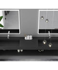 Top Shelf 84 Inch Wall Mounted Bathroom Sink In Matte Black Manmade Stone Basin with dual sinks and modern faucets for a sleek design.