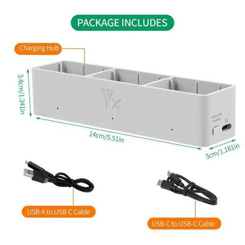 Three-Battery Drone Charging Hub For Avata 2, Two-Way USB Charger With Sequential Charging, grey with USB cables