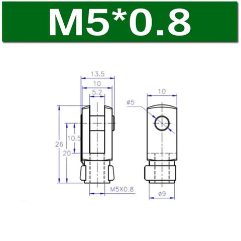 Y Type Cylinder Joint Kit With Rod And Piston Clevis For Multiple Thread Sizes M6 M8 M10 M12 M16 M20 M27 Industrial Grade Cylinder Accessories One Color, M5x0.8 technical drawing
