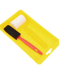 Take Care Of Sweat Equity Projects With This No Sweat Painting Kit Featuring Tough Bristle Brushes Effortless Paint Tray And Thick Sponge Rollers For Smooth Walls including a yellow paint tray, foam roller, and brush.