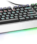 Rig Ready Wired Mechanical Keyboard With Custom RGB Modes Snappy Clicky Switches Direct Hookup Layout Onboard Volume Dial Angled Foot Rest For Daily Grind Gaming with colorful backlighting.