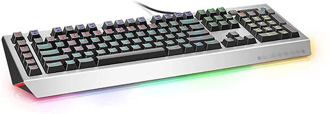 Rig Ready Wired Mechanical Keyboard With Custom RGB Modes Snappy Clicky Switches Direct Hookup Layout Onboard Volume Dial Angled Foot Rest For Daily Grind Gaming with colorful backlighting.