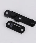 2pcs Stainless Steel Right Angle Gate Latch with Slot Design, Black, showcasing a latch and strike plate, perfect for doors.