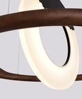 Large Chinese Style Wrought Iron And Solid Wood Ceiling Pendant Chandelier With Efficient Led Bulbs For Dining Room Bedroom Or Foyer, close-up view showing wooden frame and soft light.