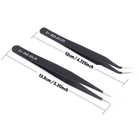 Gundam Model Tools Kit Nine Piece Starter Set for Building Repairing And Fixing Models And Toys; two black tweezers with measurements