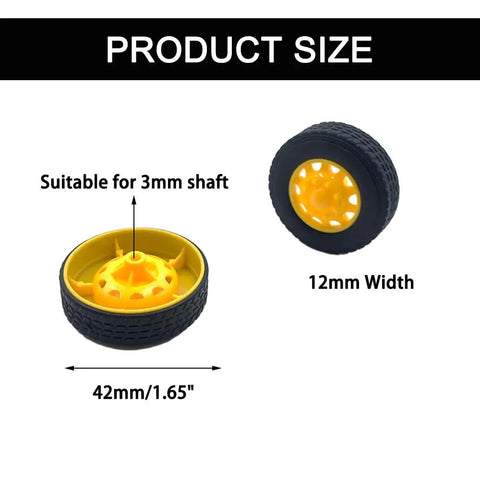 4 Pack RC Car Wheels With Rubber Tires And Round Rod Shafts Axles For RC Truck And Robot DIY Model Replacement Parts 42mm Diameter 12mm Width