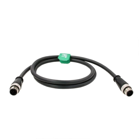 M12 A Coded 8 Pin Male to 8 Pin Male Shielded Signal Cable for Industrial Controls and Automation, 5m, 24 AWG, visible in coiled form