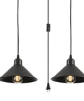Heavy Duty Black Plug In Pendant Lights 2 Pack Industrial Hanging Lamps With 15 Foot Adjustable Cord And Switch mounted with light bulbs
