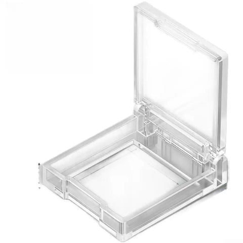 Three Pack Appliance Button Covers With Safe Flip Lid in clear, 54x54mm size, open position, safety switch protector.
