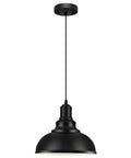 Top Shelf Vintage Industrial Pendant Light Black Metal Farmhouse Ceiling Fixture 11.4 Inch Wide hanging over a white background.