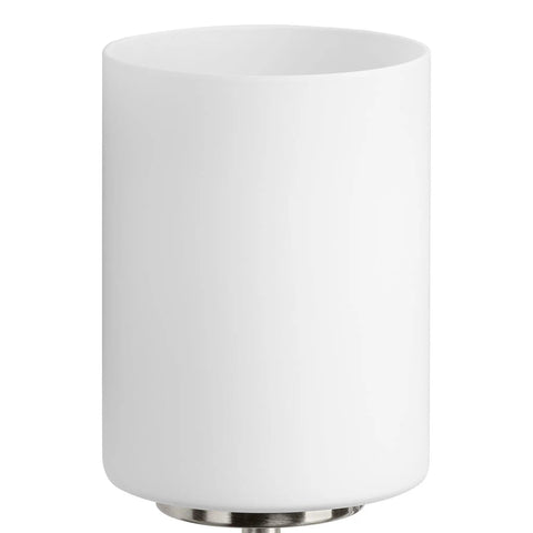 Etched white glass shade of the Three Light Etched White Glass Modern Bath Vanity Light With Brushed Nickel Finish For Coastal Luxury