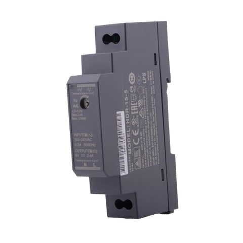 Rock Solid 15W 5V Din Rail Power Supply crafted for home automation, gray compact design for tight control cabinets.
