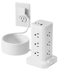Game Changing Power Strip Tower Surge Protector With Pd Fast Charging Usb C Ports And Twelve Ac Outlets Smart Charging Station For Home Office Or Dorm Desk Setup with ten foot extension cord.