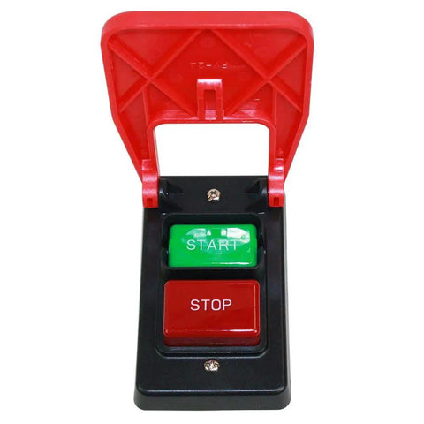 Large Table Saw Push Button Switch With Emergency Stop Cover Heavy Duty Safety Switch 18806 with green start button.