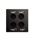 Ferrule Block Golf Club Tool For Fast Ferrule Installation Shaft Tip And Butt Measurement Gauge Easy To Use Works With Steel And Graphite Shafts Durable Black, with four measurement slots labeled 0.335", 0.350", 0.355"T, 0.370".