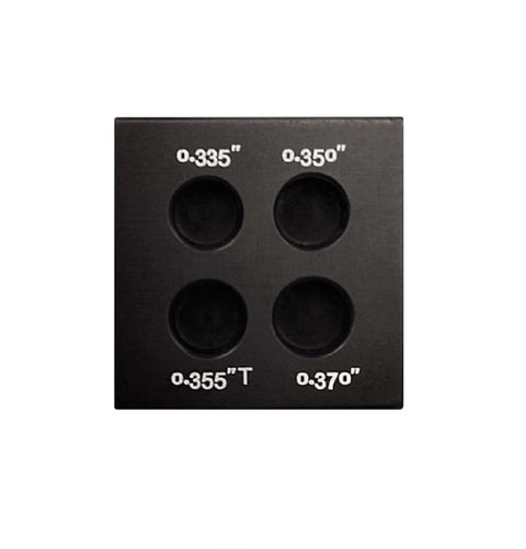 Ferrule Block Golf Club Tool For Fast Ferrule Installation Shaft Tip And Butt Measurement Gauge Easy To Use Works With Steel And Graphite Shafts Durable Black, with four measurement slots labeled 0.335", 0.350", 0.355"T, 0.370".