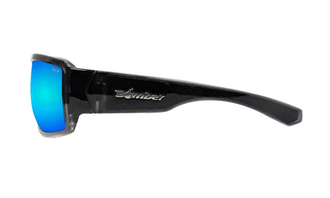Side view of Polarized Sunglasses for Men With Ice Blue Mirror Lens, 2 Tone Crystal Smoke Frame, ANSI Z87 Plus Safety Eyewear