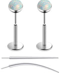 F136 Titanium Threadless Opal Flat Back Stud Earrings For Women, 20G 6mm Bar, medical-grade titanium, shown with taper insertion tool