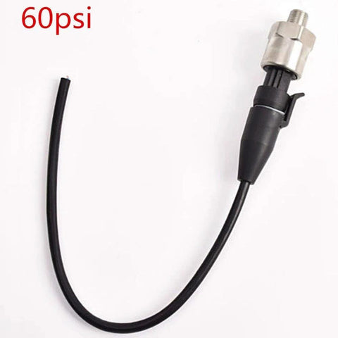 60 psi stainless steel pressure transducer with 1/8 NPT thread and black inline cable