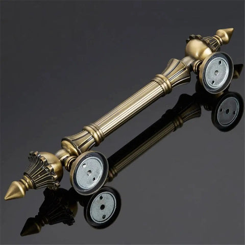 Antique style handle resembling European door knobs, matte finish, for outdoor gates, sliding doors, closets, and cabinets.