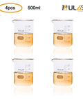 500ml Beaker Set For Lab Work, 3.3 Borosilicate Glass, Griffin Low Form With Printed Graduation, Pack Of Four