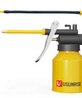 Yellow dual spout metal pump oiler for precision lubrication