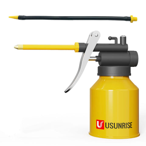 Yellow dual spout metal pump oiler for precision lubrication