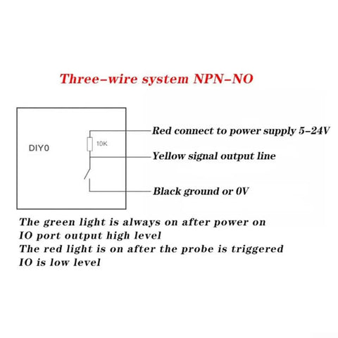Diagram of a three-wire system NPN-NO for Pro Grade Edge Detection Tool V6 3D Touch Probe with wiring instructions.