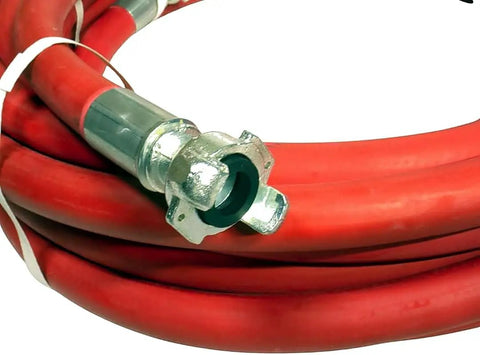 Coiled Jackhammer Air Hose Assembly With Three Quarter Inch Universal Chicago Couplings, Fifty Foot Length, Abrasion Resistant