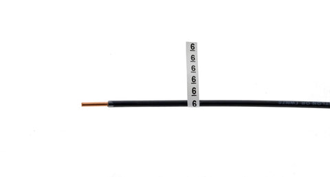 Pro Grade Wire Labeling Booklet With 0 Through 9 Legend, 45 Markers, showing number 6 on a black wire