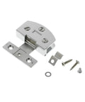 Glass Door Hinge With No Drilling Side Mount Clamp Hardware for frameless glass, screws and components visible