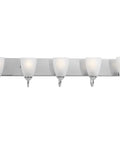 Gather Collection Five Light Bath And Vanity Light Fixture with etched glass shades in polished chrome finish.