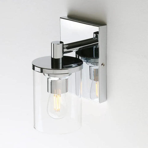 Super Cool Vintage Style One Light Wall Sconce With Clear Glass Shade And Metal Base In Chrome Perfect For Creating An Industrial Vibe In Your Bathroom Vanity Mirror Bedroom Hallway Kitchen Hardwired Wall Mount Light Fixture