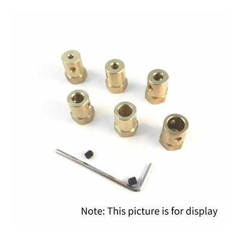 Six brass connectors with Allen wrench, 2 Pack 7mm Motor Flexible Coupling Connector Brass Hex Shaft Adapter For Cars And RC Models