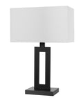 D'Alessio Table Lamp In Matte Black With Modern Cutout Body And White Linen Shade, 20 Inch Tall Diffused Light For Living Room