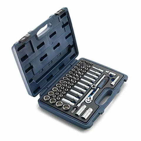 60 Piece Tool Box Set With Chrome Vanadium Tools For Bike Maintenance Featuring 3 8 Inch Ratchet With Locking Lever Two Extensions Socket