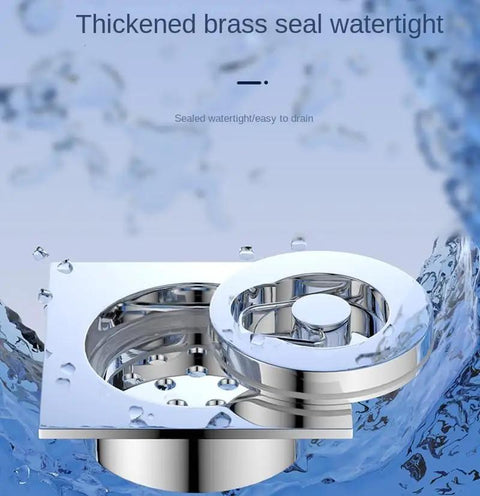 Floor Drain, Invisible Floor Drain Copper Swimming Pool Bathtub Hot(Round,75 Tube) with thickened brass seal, watertight design.