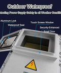 Waterproof outdoor junction box with viewing window, cast aluminum housing, lock and mounting plate.