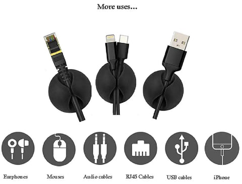 Self Adhesive Black Silicone Cable Clips Organizer Pack Of Six For USB Charging And Network Cables Headphone Cables And More Cord