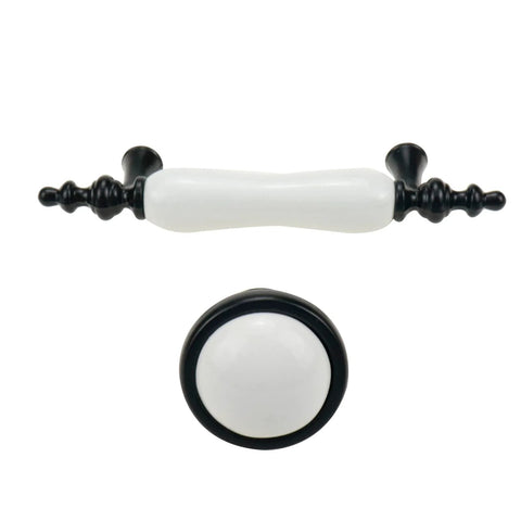8 Pack Ceramic Drawer Pulls And Knobs Set In Black And White For Kitchen Cabinets And Wardrobes Includes Four Three Hole Centered Handles