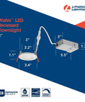 Ultra Thin 3 Inch LED Recessed Wafer Light 3000K Dimmable White Ceiling Fixture dimensions and remote driver specifications