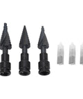 Heavy Duty 3 Piece Step Drill Bit Kit With Woodworking Power For Metal And Plastic Fast Cutting Spiral Flutes Hex Shank Tool Set To Crush Any Job, 4-22mm black bits and silver bits