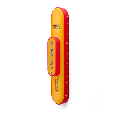 Magnetic Stud Finder With Level, Easy Handheld Locator For Drywall And Wood, Made In The USA, Super Handy With Strong Magnets To Find Screws Fast And Quiet, Durable, No Battery Needed, red and yellow with built-in level