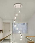 Ten Lights Modern Staircase Chandelier With Crystal Orbs For High Ceilings And Entryways above modern staircase