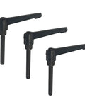 Pro Grade M8 X 40mm Adjustable Clamping Lever Handle 3 Pack With Quick Grab Push Button Release Ratchet Knob And Sturdy Male Threaded Studs Hefty Aluminum Workshop Tool Clamp Black shown from an angle.